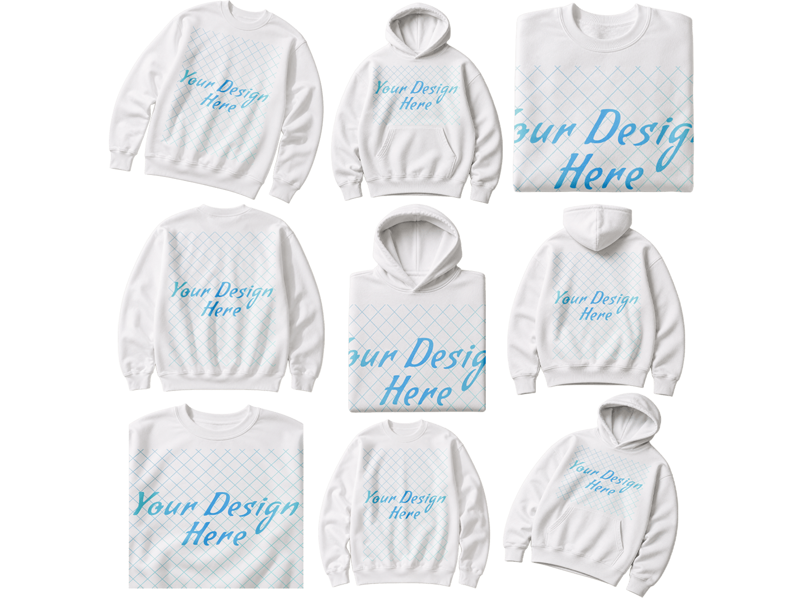 White Sweatshirts and Hoodies Mockup Templates